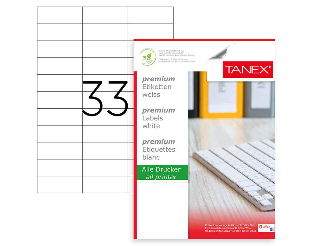 ETICHETE 33/A4 70*25.4MM COLTURI DREPTE 100/TOP TANEX ETICHETE 33/A4 70*25.4MM COLTURI DREPTE 100/TOP TANEX